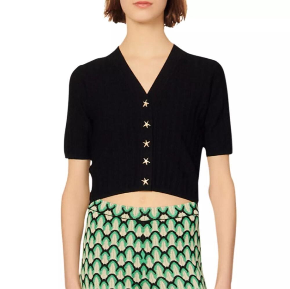 Sandro Nolan Cropped Cardigan Sweater Knit Cozy Layers Preppy Fall Work Winter S